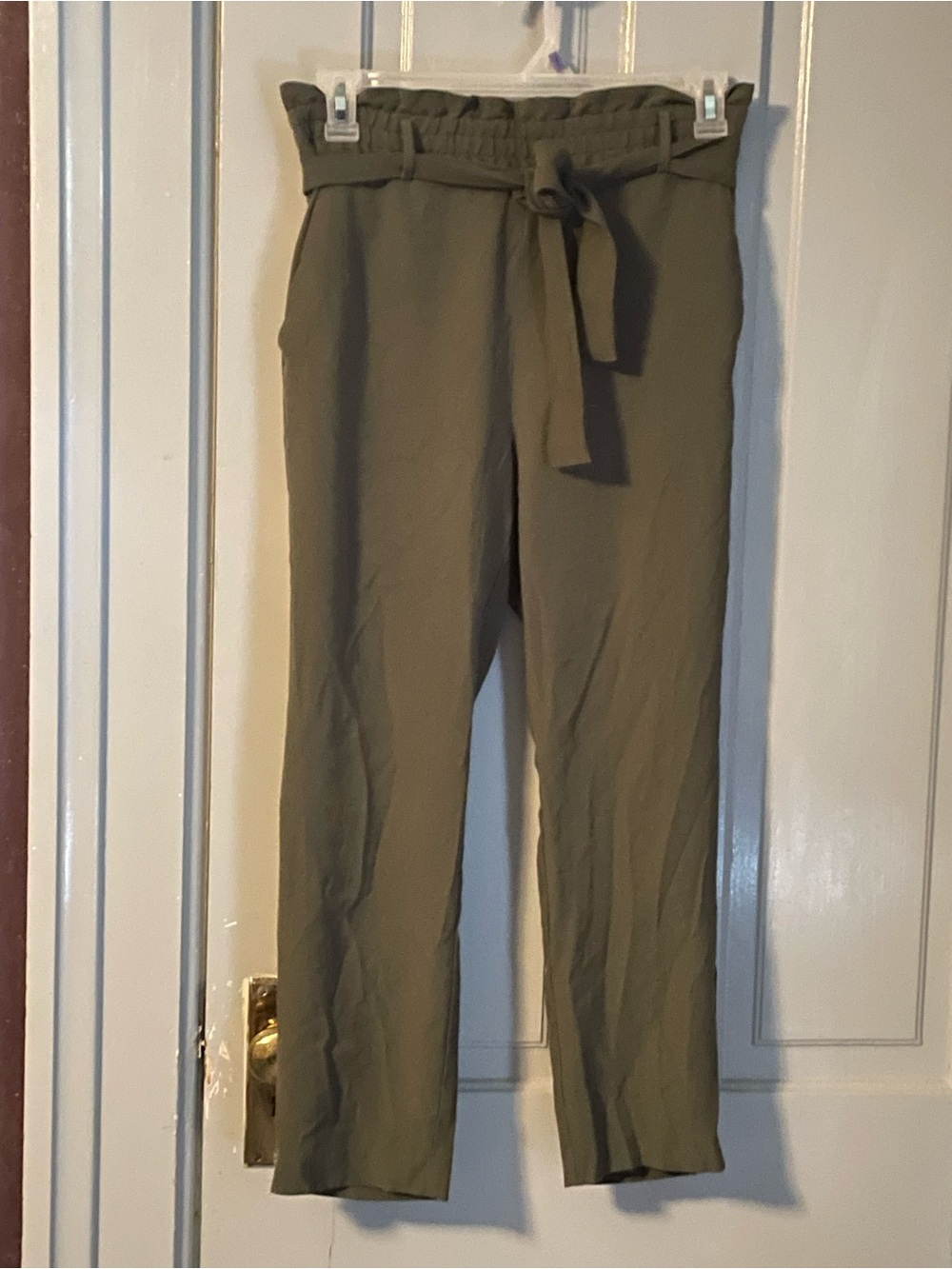 Zara Olive Green Paperbag Waist Straight-Leg Trousers